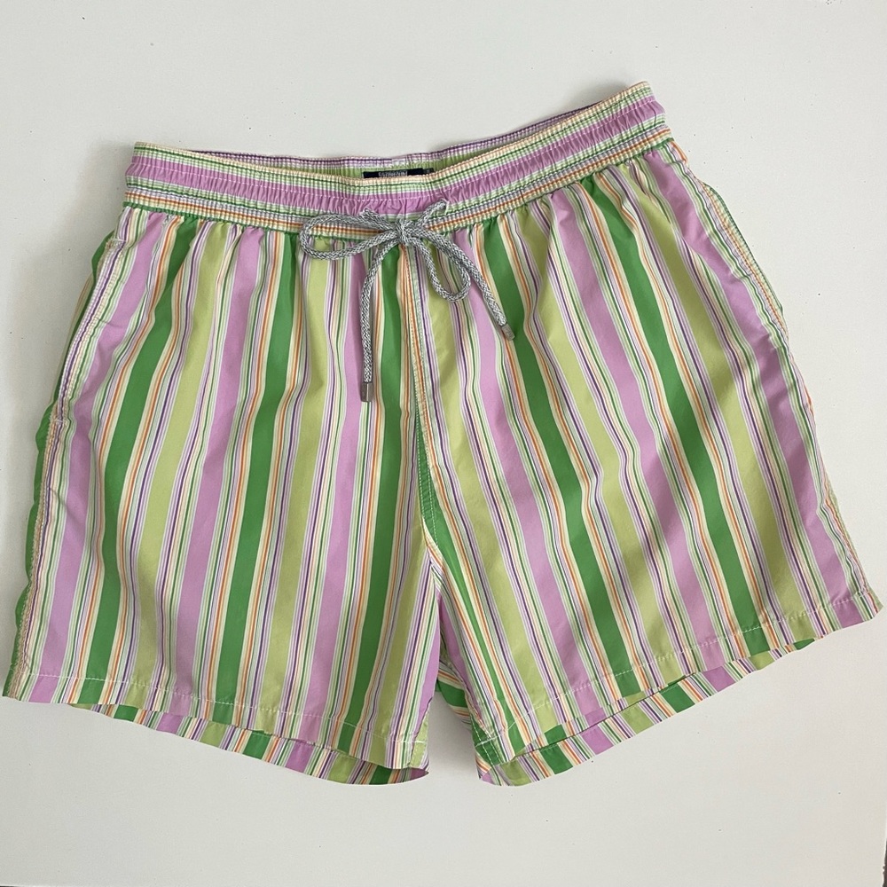 Vilebrequin Swim Shorts Trunks Pockets Nylon Striped Green Pink Purple Yellow